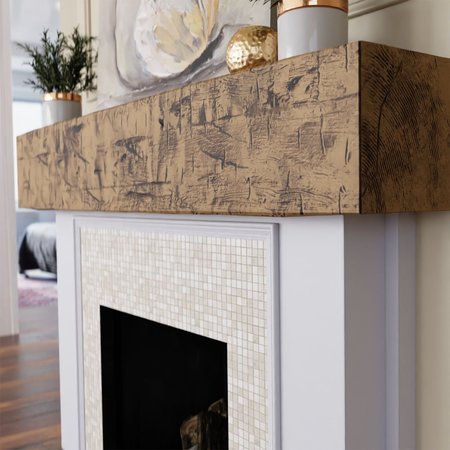 Ekena Millwork Hand Hewn Faux Wood Fireplace Mantel, NaturaL x 6"D x 48"W MANUHH04X06X48NG